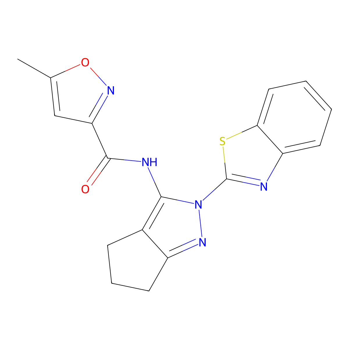 N-(2-(benzo[d]thiazol-2-yl)-2,4,5,6-tetrahydrocyclopenta[c]pyrazol-3-yl)-5-methylisoxazole-3-carboxamide molecular structure, CAS 1171996-95-4