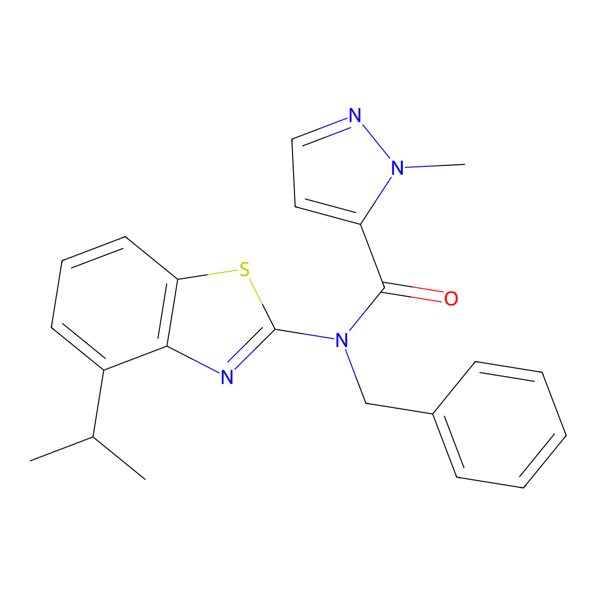 N-benzyl-N-(4-isopropylbenzo[d]thiazol-2-yl)-1-methyl-1H-pyrazole-5-carboxamide molecular structure, CAS 1171998-90-5
