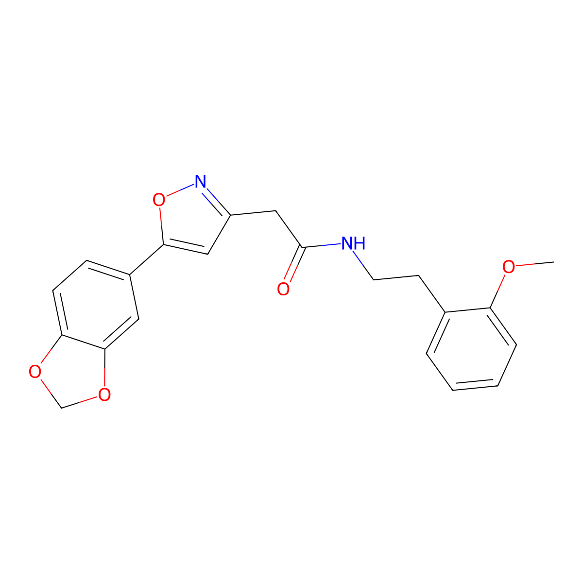 2-(5-(benzo[d][1,3]dioxol-5-yl)isoxazol-3-yl)-N-(2-methoxyphenethyl)acetamide molecular structure, CAS 1171999-68-0