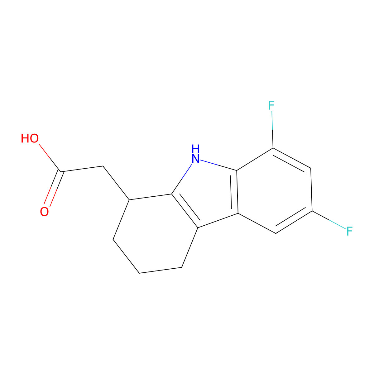 1H-Carbazole-1-acetic acid, 6,8-difluoro-2,3,4,9-tetrahydro- molecular structure, CAS 117200-83-6
