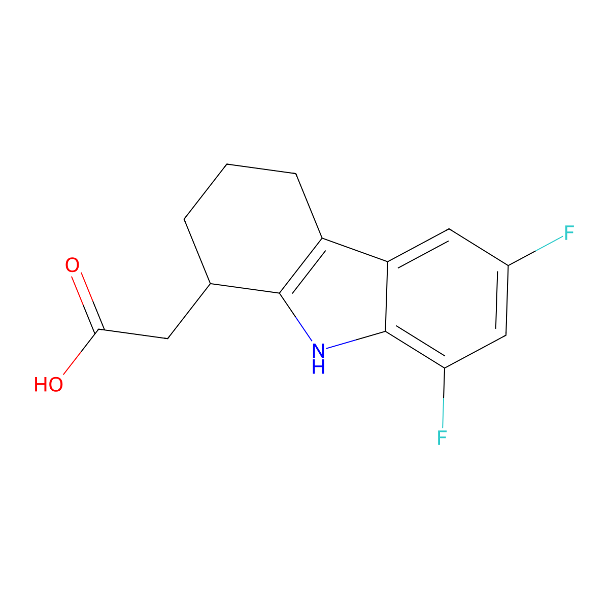 1H-Carbazole-1-acetic acid, 6,8-difluoro-2,3,4,9-tetrahydro- molecular structure, CAS 117200-83-6