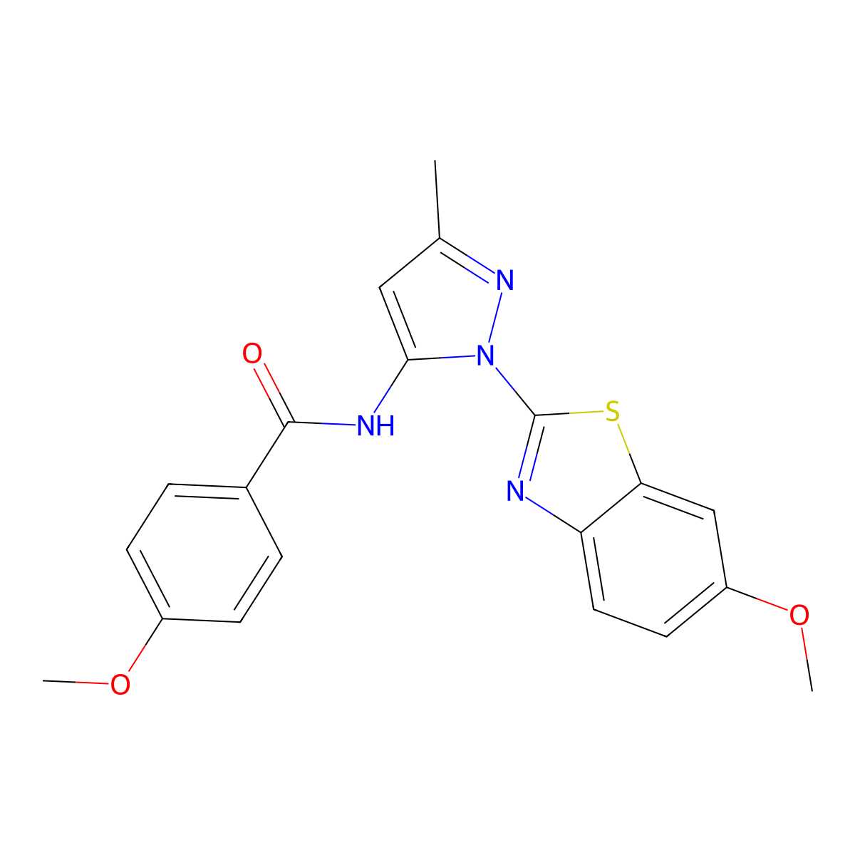 4-methoxy-N-(1-(6-methoxybenzo[d]thiazol-2-yl)-3-methyl-1H-pyrazol-5-yl)benzamide molecular structure, CAS 1172001-94-3