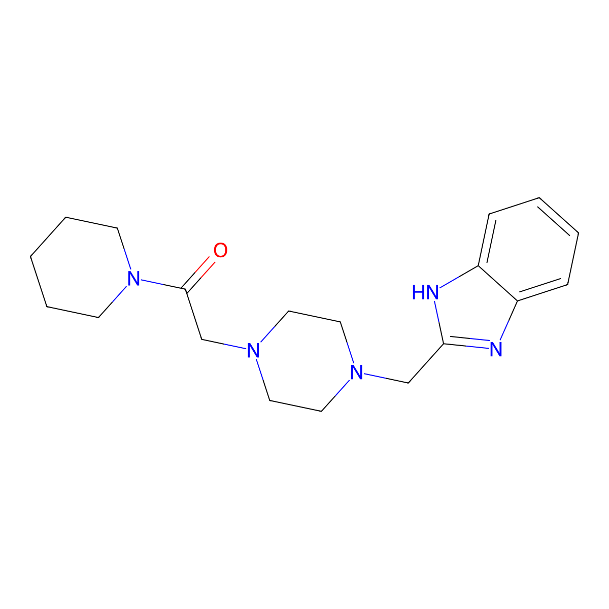 2-(4-((1H-benzo[d]imidazol-2-yl)methyl)piperazin-1-yl)-1-(piperidin-1-yl)ethanone molecular structure, CAS 1172005-36-5
