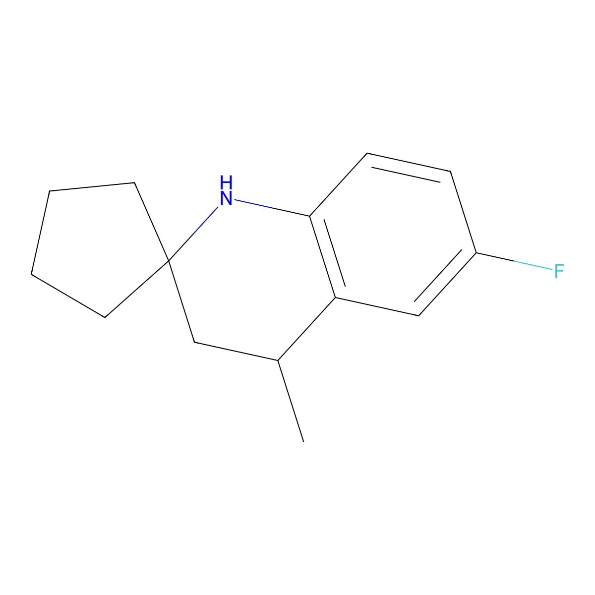 6'-fluoro-4'-methyl-3',4'-dihydro-1'H-spiro[cyclopentane-1,2'-quinoline] molecular structure, CAS 1172005-60-5