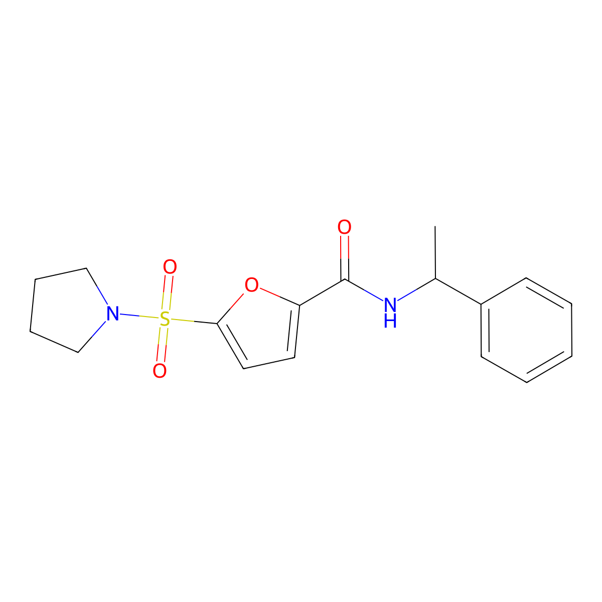 N-(1-phenylethyl)-5-(pyrrolidine-1-sulfonyl)furan-2-carboxamide molecular structure, CAS 1172005-77-4