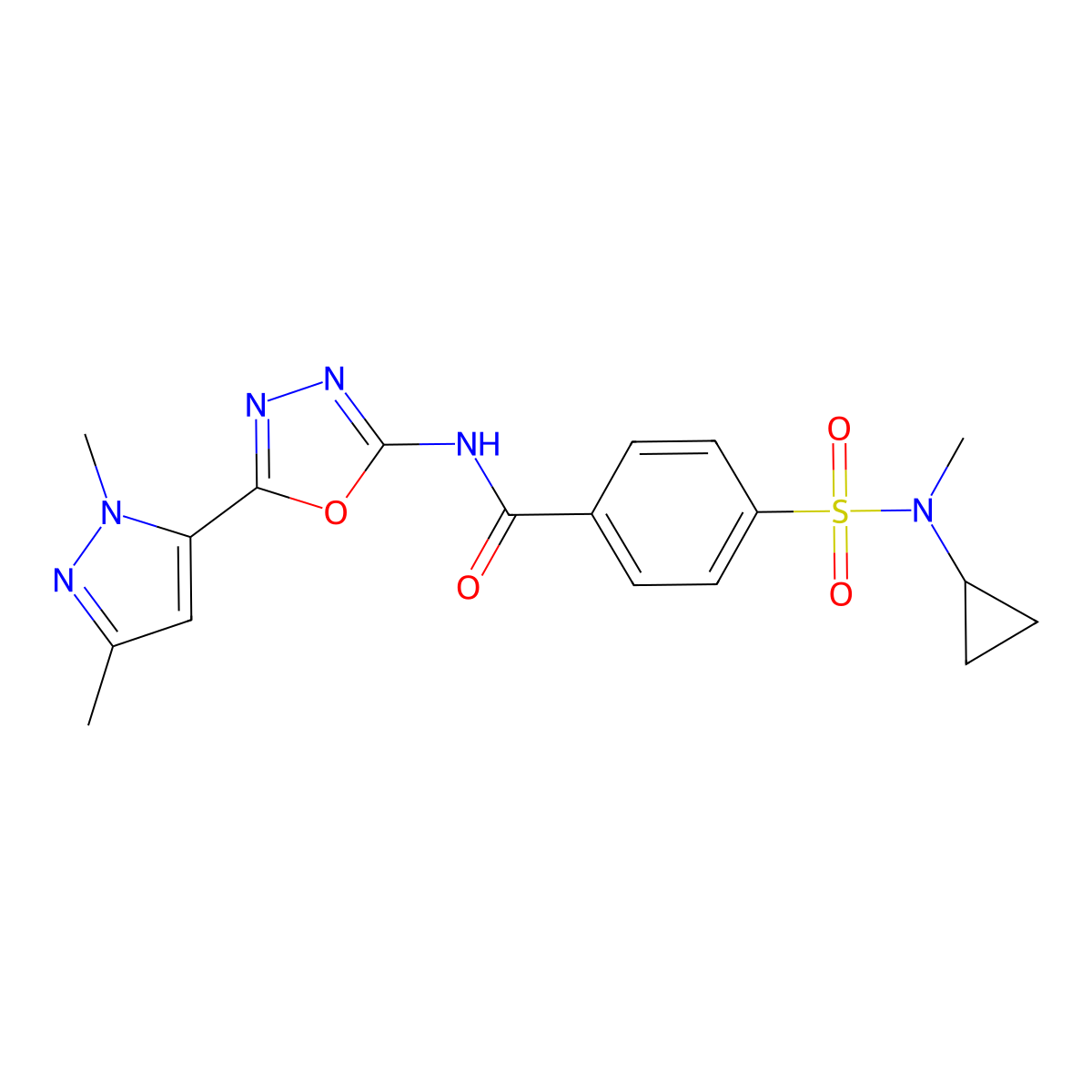 4-[cyclopropyl(methyl)sulfamoyl]-N-[5-(1,3-dimethyl-1H-pyrazol-5-yl)-1,3,4-oxadiazol-2-yl]benzamide molecular structure, CAS 1172005-96-7
