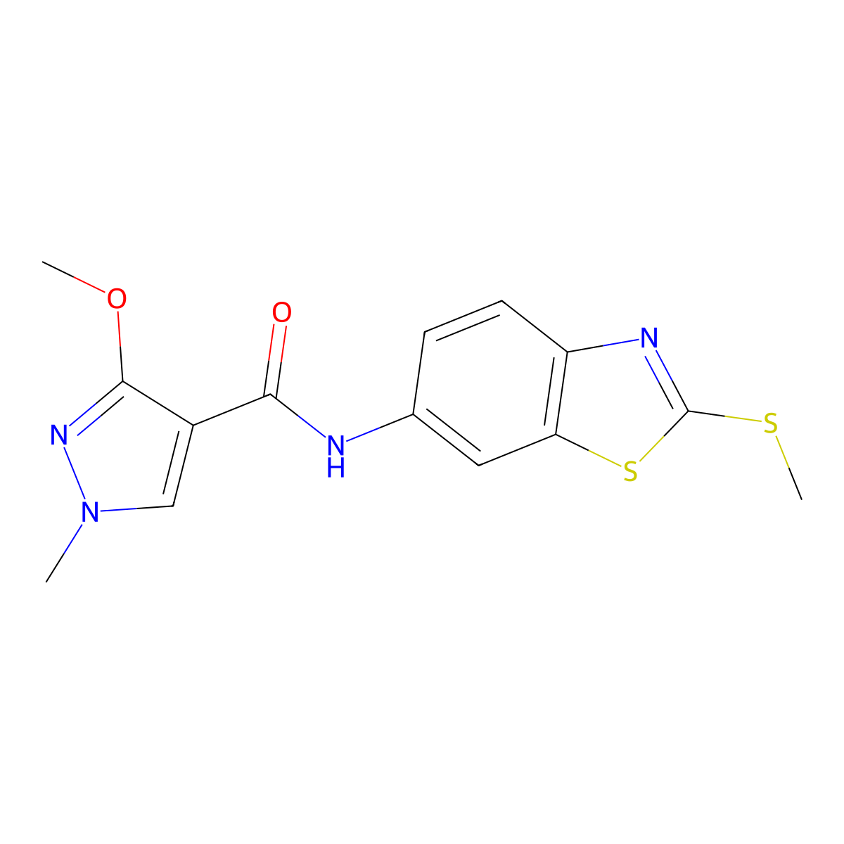3-methoxy-1-methyl-N-(2-(methylthio)benzo[d]thiazol-6-yl)-1H-pyrazole-4-carboxamide molecular structure, CAS 1172006-90-4