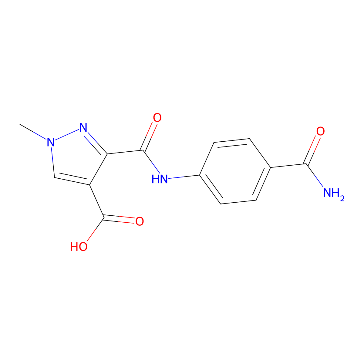 3-[N-(4-carbamoylphenyl)carbamoyl]-1-methylpyrazole-4-carboxylic acid molecular structure, CAS 1172007-27-0