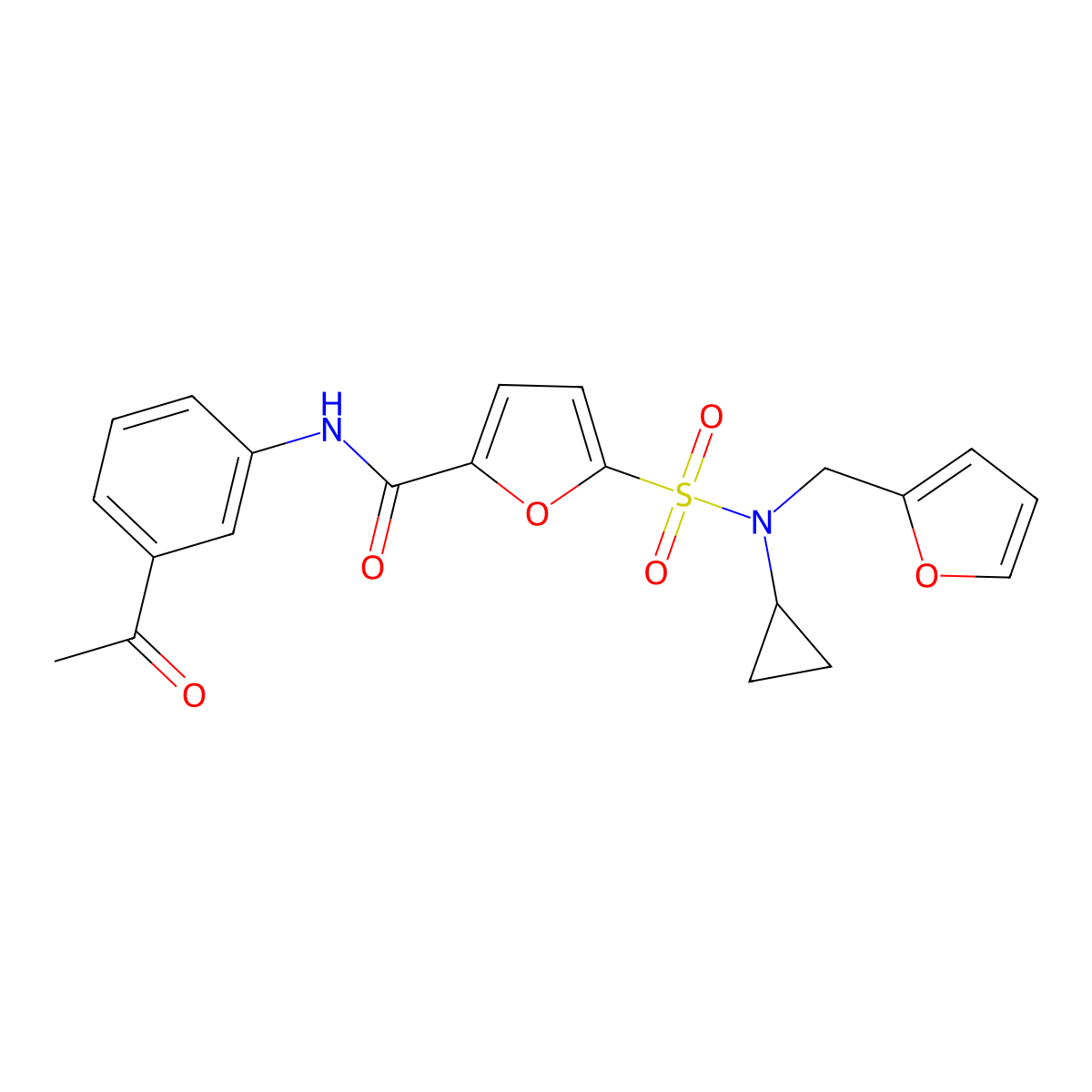 N-(3-acetylphenyl)-5-(N-cyclopropyl-N-(furan-2-ylmethyl)sulfamoyl)furan-2-carboxamide molecular structure, CAS 1172009-01-6