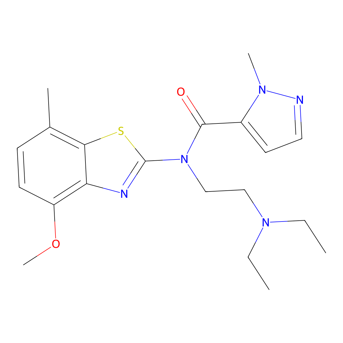 N-2-(diethylamino)ethyl-N-(4-methoxy-7-methyl-1,3-benzothiazol-2-yl)-1-methyl-5-pyrazolecarboxamide molecular structure, CAS 1172010-59-1