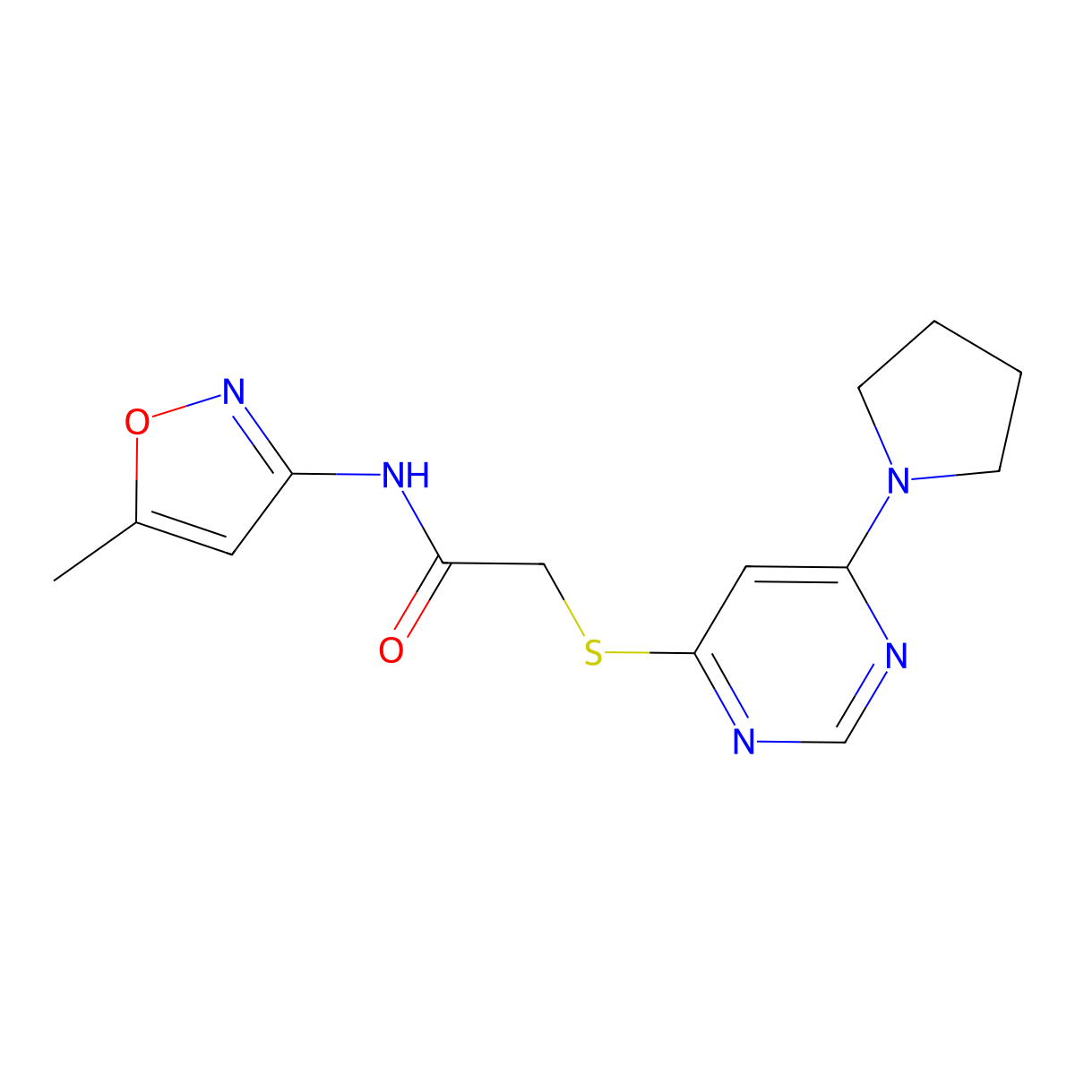 N-(5-methylisoxazol-3-yl)-2-((6-(pyrrolidin-1-yl)pyrimidin-4-yl)thio)acetamide molecular structure, CAS 1172010-90-0