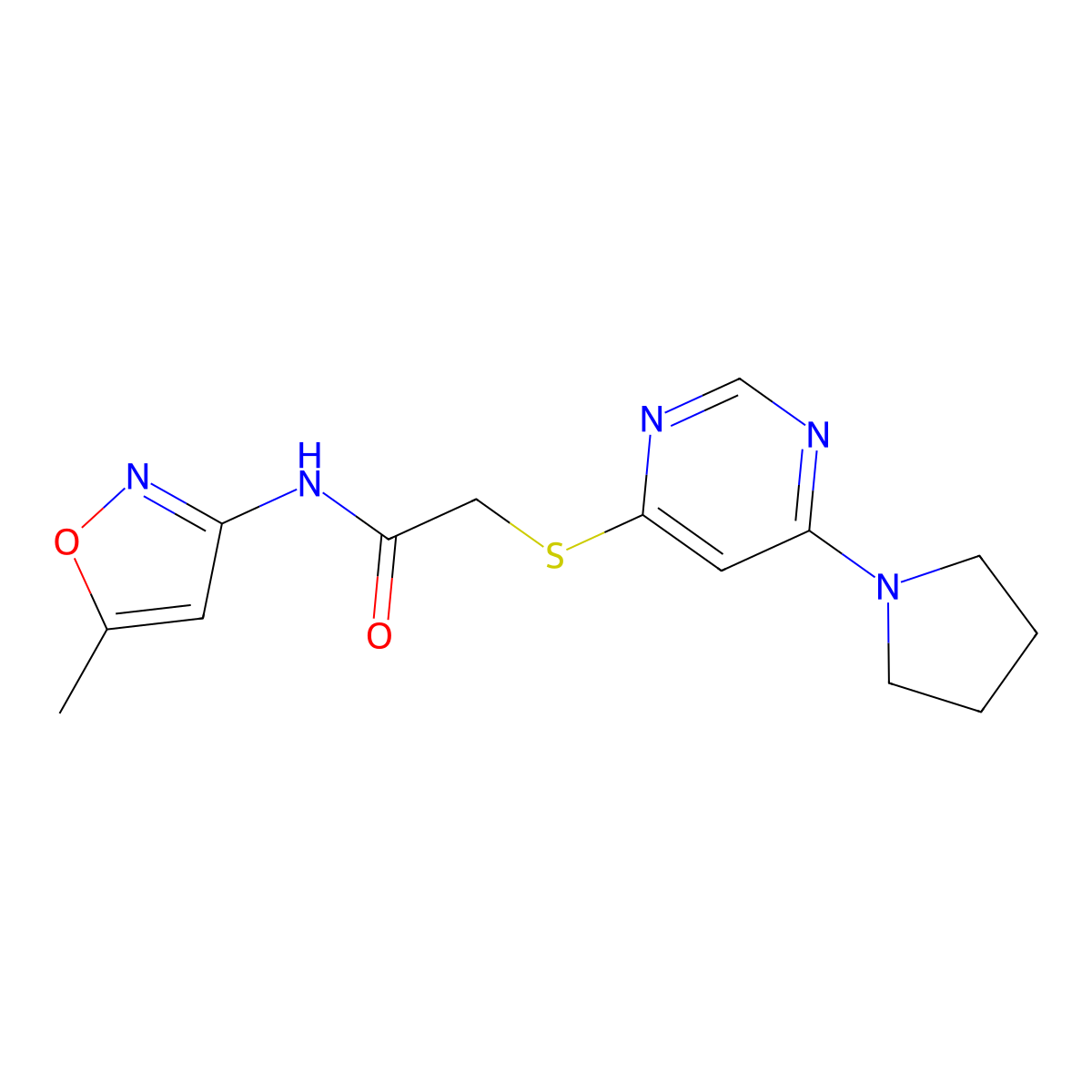 N-(5-methylisoxazol-3-yl)-2-((6-(pyrrolidin-1-yl)pyrimidin-4-yl)thio)acetamide molecular structure, CAS 1172010-90-0