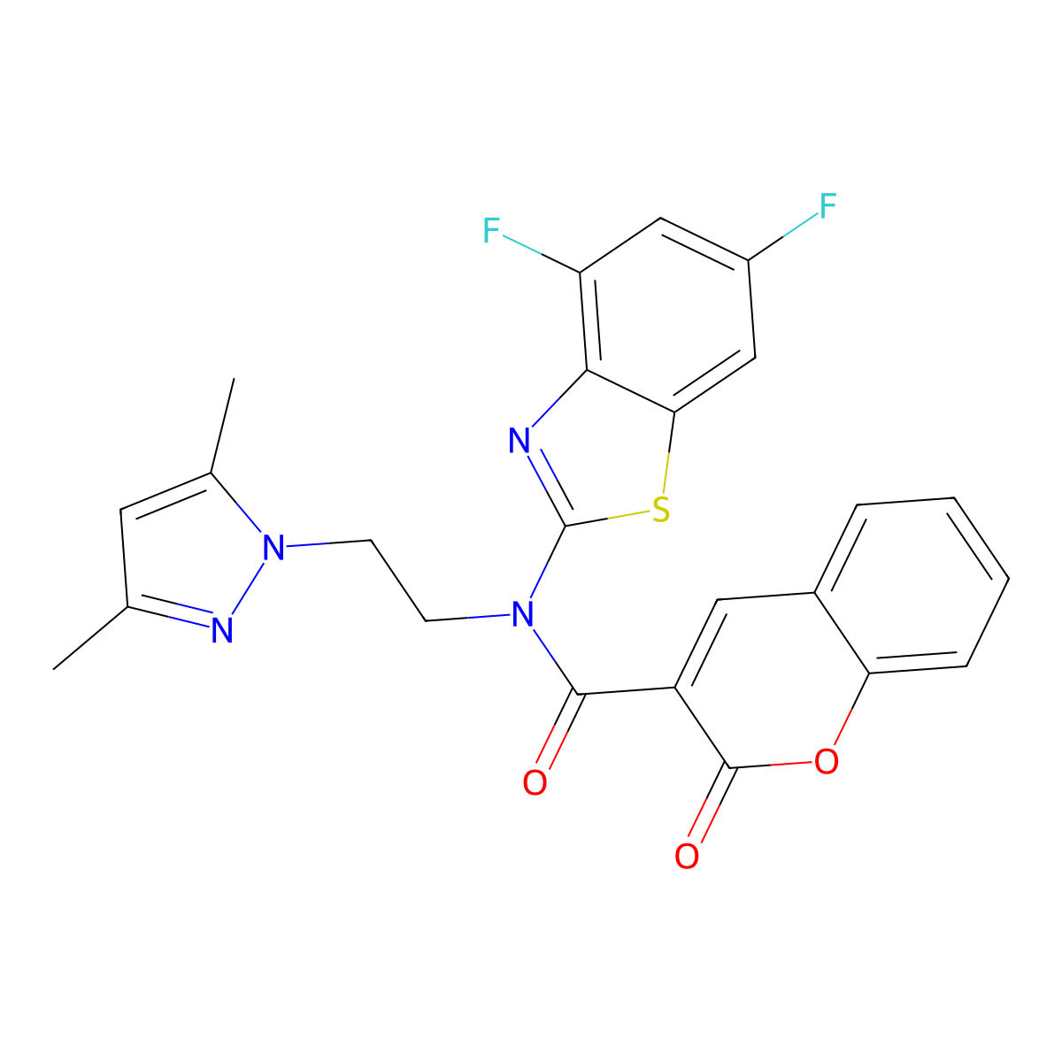 N-(4,6-difluorobenzo[d]thiazol-2-yl)-N-(2-(3,5-dimethyl-1H-pyrazol-1-yl)ethyl)-2-oxo-2H-chromene-3-carboxamide molecular structure, CAS 1172011-30-1