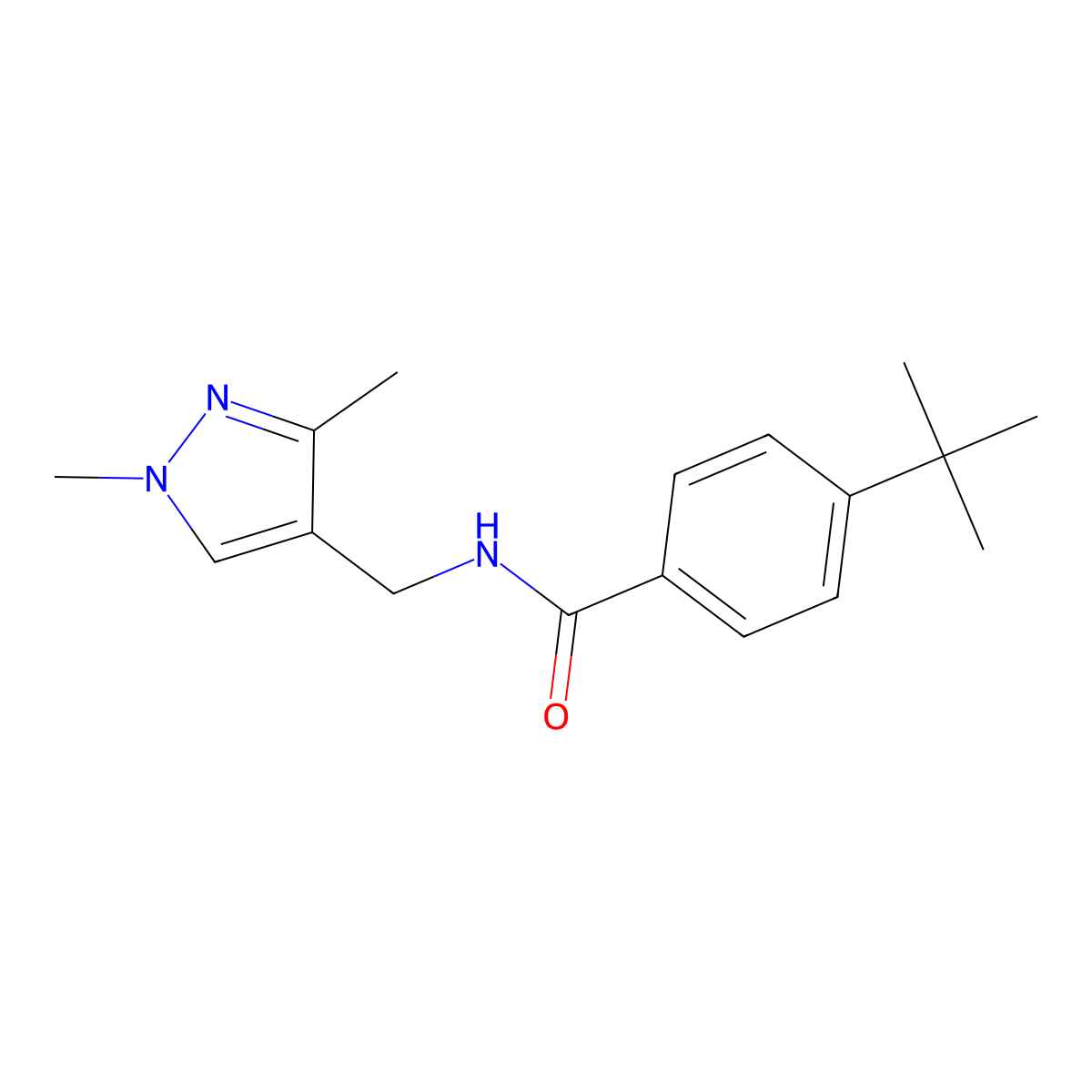4-(tert-butyl)-N-((1,3-dimethyl-1H-pyrazol-4-yl)methyl)benzamide molecular structure, CAS 1172012-90-6