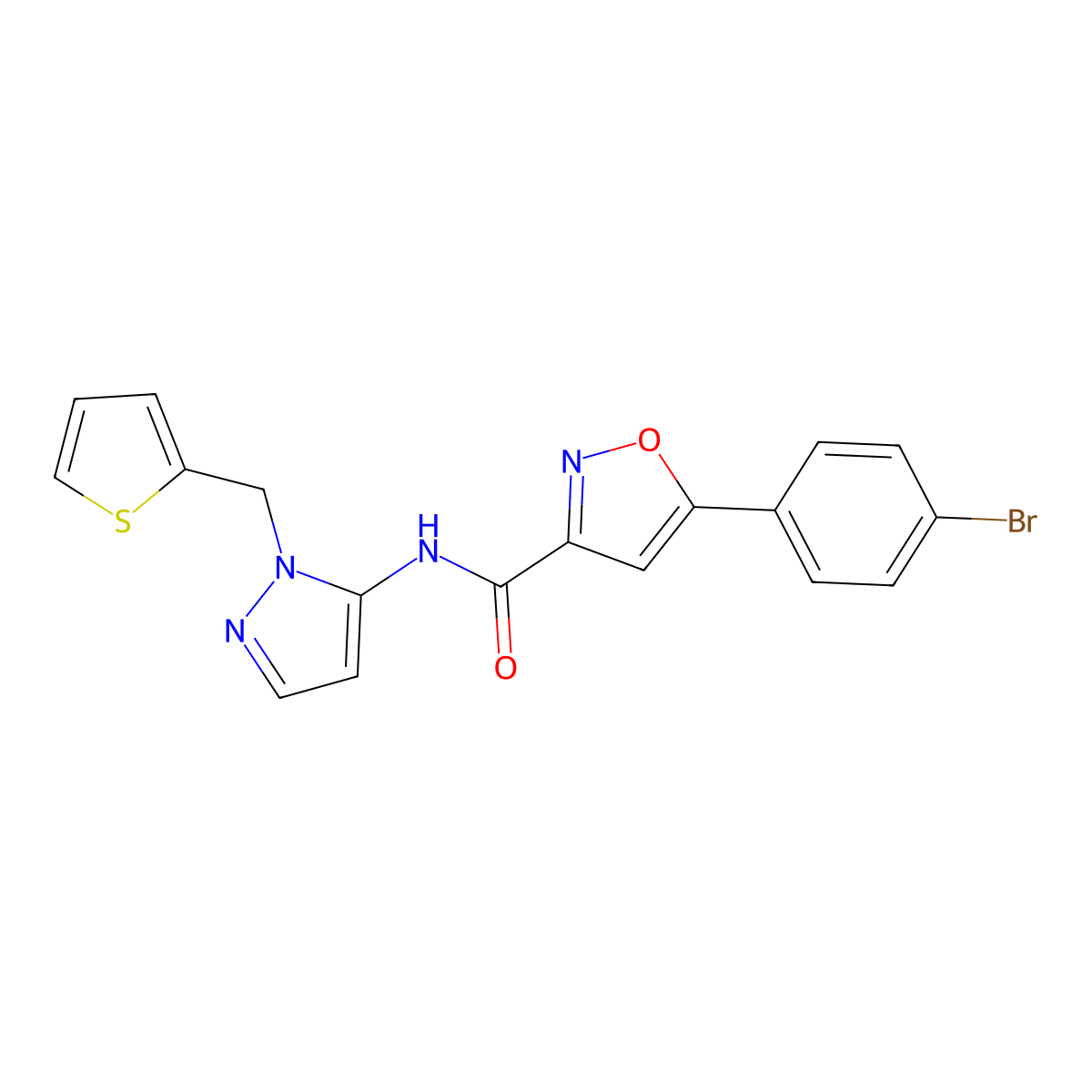 5-(4-bromophenyl)-N-[1-(thiophen-2-ylmethyl)-1H-pyrazol-5-yl]-1,2-oxazole-3-carboxamide molecular structure, CAS 1172015-96-1