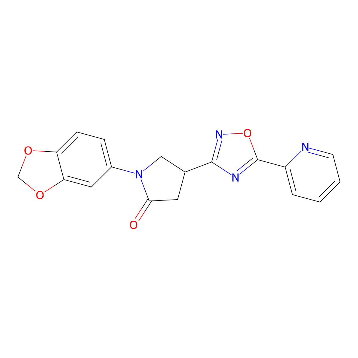 1-(Benzo[d][1,3]dioxol-5-yl)-4-(5-(pyridin-2-yl)-1,2,4-oxadiazol-3-yl)pyrrolidin-2-one molecular structure, CAS 1172016-39-5