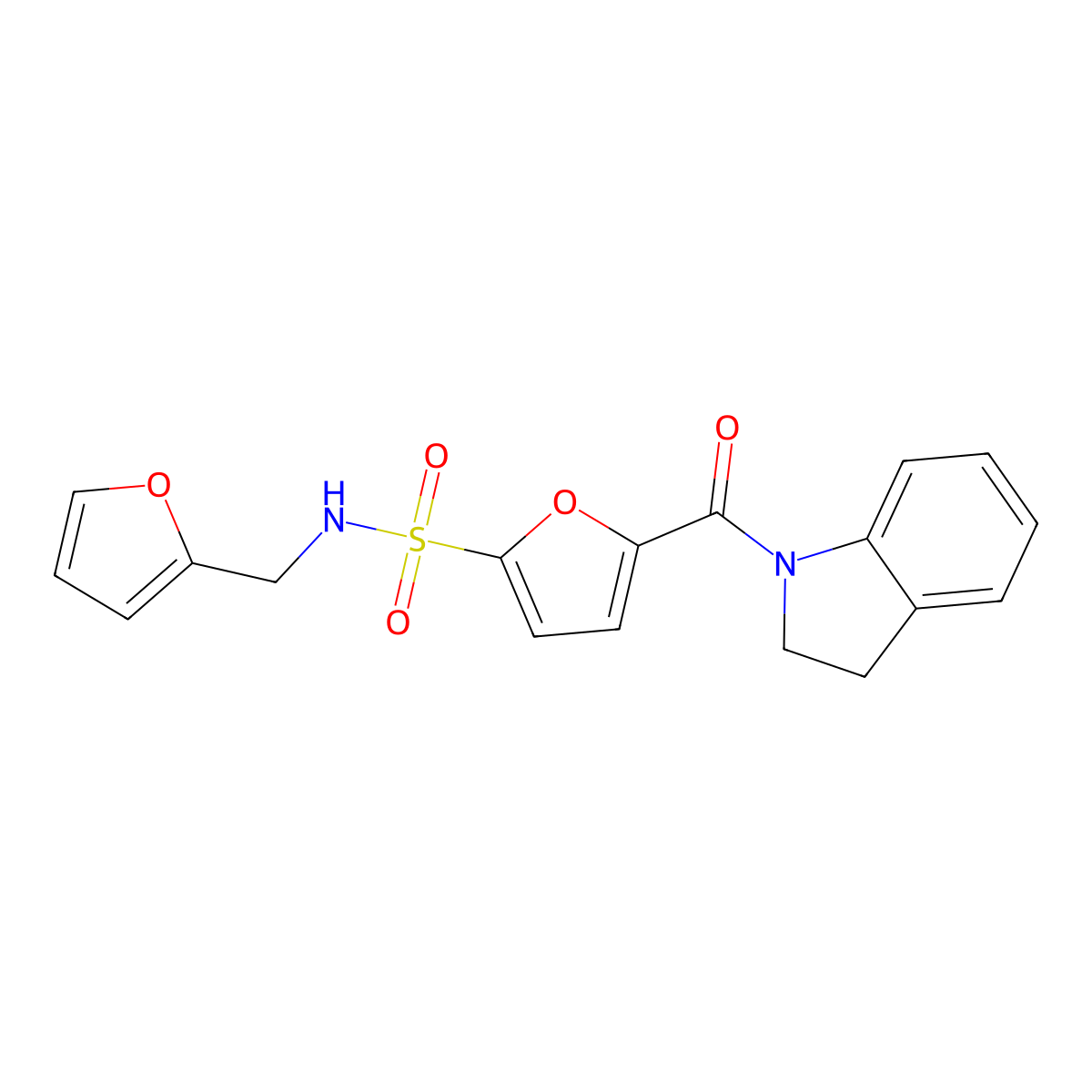 N-(furan-2-ylmethyl)-5-(indoline-1-carbonyl)furan-2-sulfonamide molecular structure, CAS 1172016-93-1
