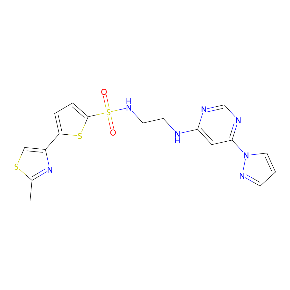 N-(2-((6-(1H-pyrazol-1-yl)pyrimidin-4-yl)amino)ethyl)-5-(2-methylthiazol-4-yl)thiophene-2-sulfonamide molecular structure, CAS 1172017-33-2