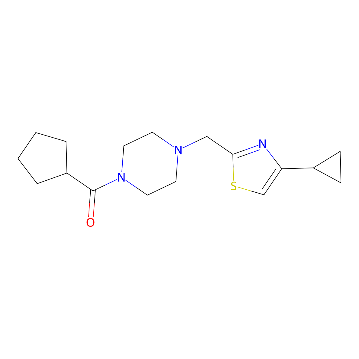 Cyclopentyl(4-((4-cyclopropylthiazol-2-yl)methyl)piperazin-1-yl)methanone molecular structure, CAS 1172017-57-0