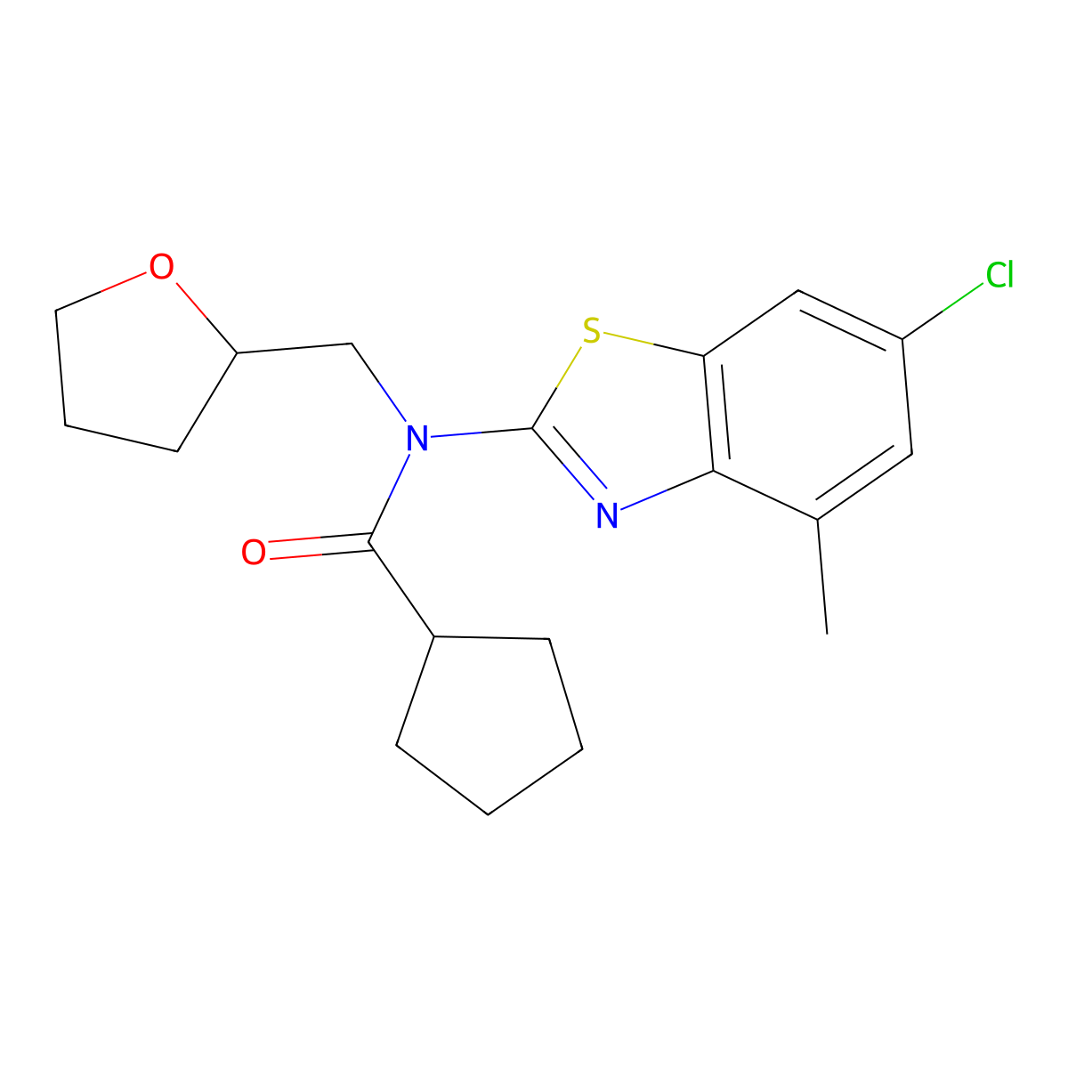 N-(6-chloro-4-methylbenzo[d]thiazol-2-yl)-N-((tetrahydrofuran-2-yl)methyl)cyclopentanecarboxamide molecular structure, CAS 1172022-75-1