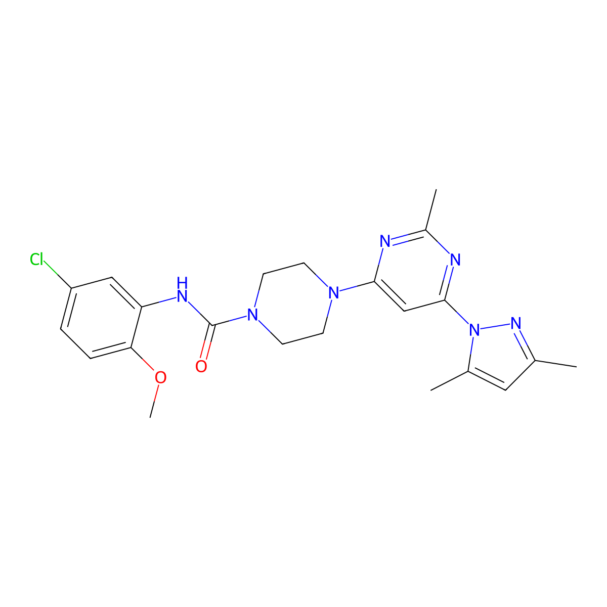 N-(5-chloro-2-methoxyphenyl)-4-(6-(3,5-dimethyl-1H-pyrazol-1-yl)-2-methylpyrimidin-4-yl)piperazine-1-carboxamide molecular structure, CAS 1172023-00-5