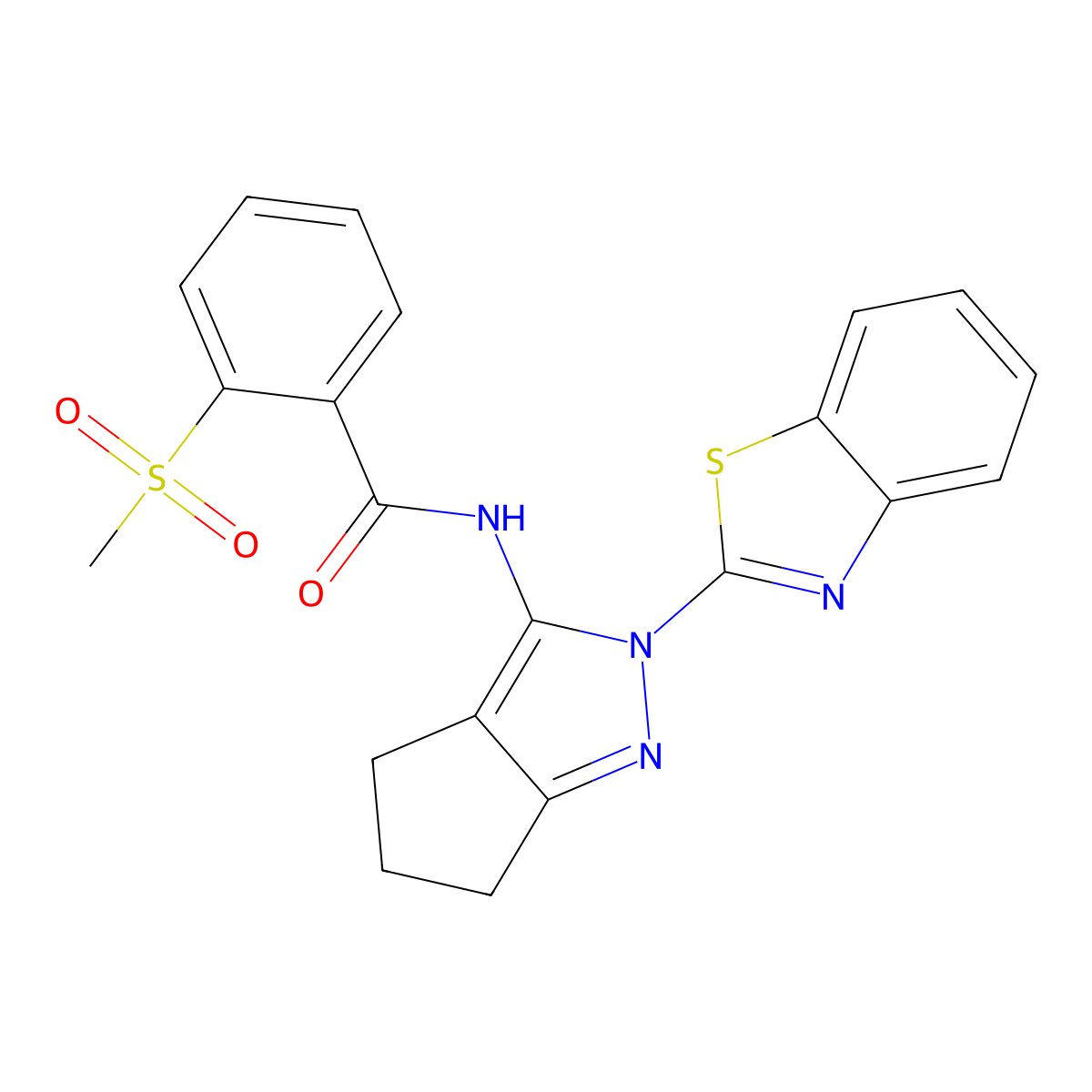 N-(2-(benzo[d]thiazol-2-yl)-2,4,5,6-tetrahydrocyclopenta[c]pyrazol-3-yl)-2-(methylsulfonyl)benzamide molecular structure, CAS 1172025-38-5