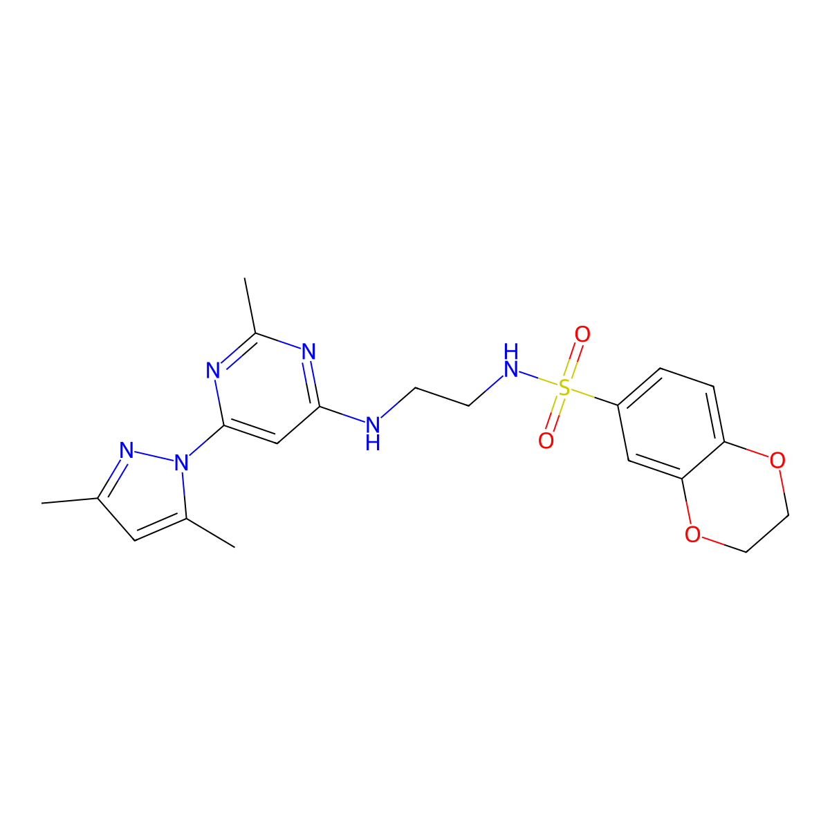 N-(2-((6-(3,5-dimethyl-1H-pyrazol-1-yl)-2-methylpyrimidin-4-yl)amino)ethyl)-2,3-dihydrobenzo[b][1,4]dioxine-6-sulfonamide molecular structure, CAS 1172026-92-4