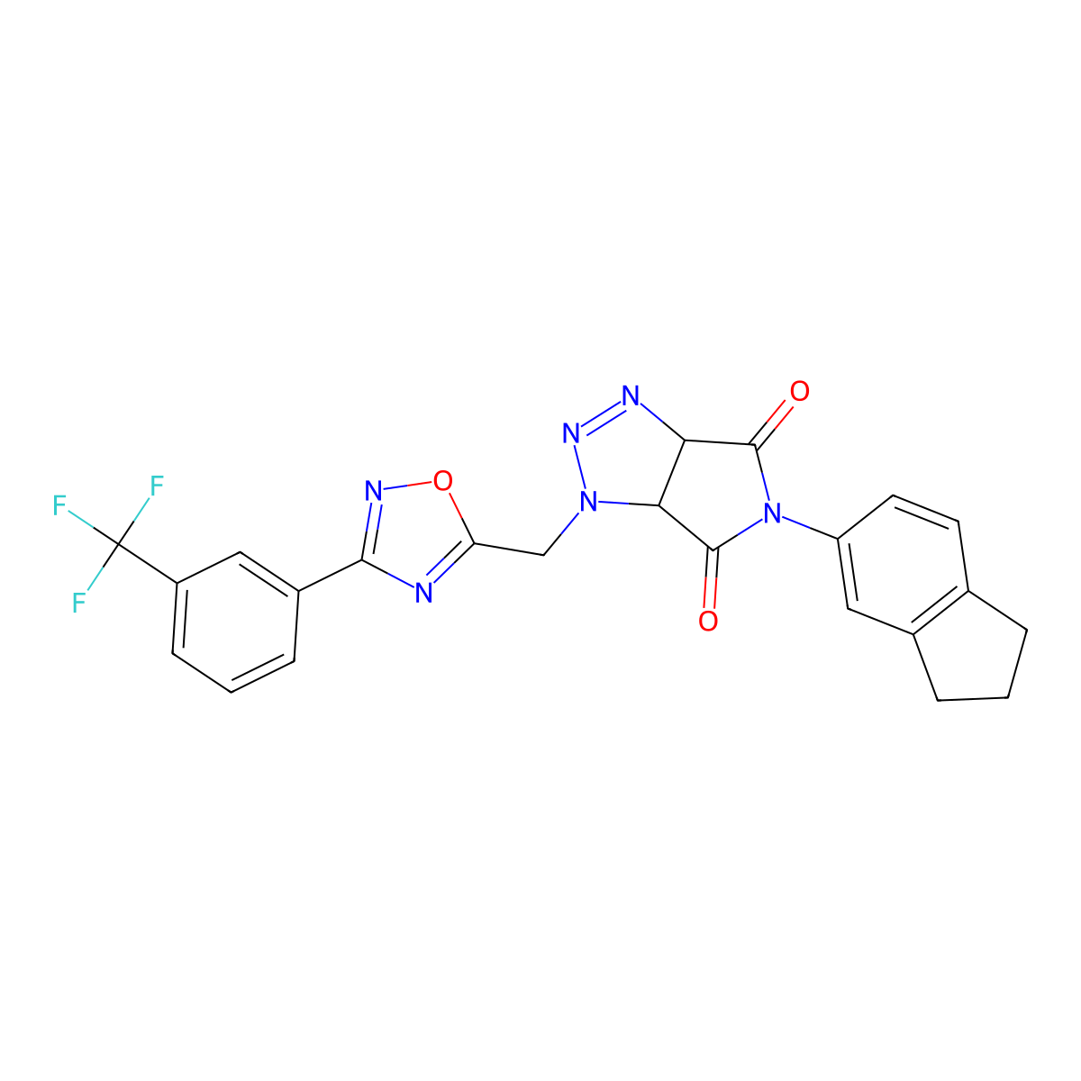 5-(2,3-dihydro-1H-inden-5-yl)-1-((3-(3-(trifluoromethyl)phenyl)-1,2,4-oxadiazol-5-yl)methyl)-1,6a-dihydropyrrolo[3,4-d][1,2,3]triazole-4,6(3aH,5H)-dione molecular structure, CAS 1172027-75-6