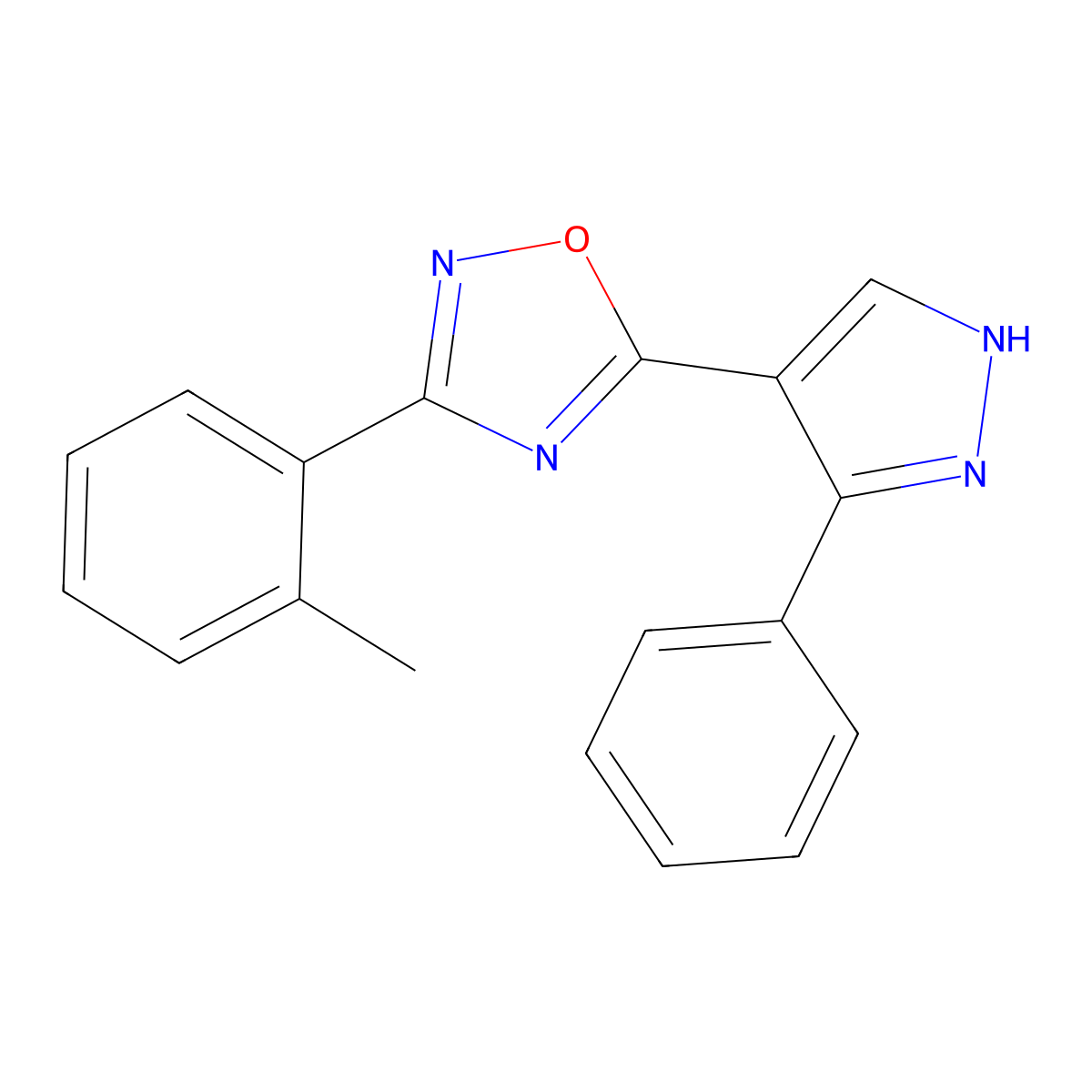 5-(3-phenyl-1H-pyrazol-4-yl)-3-(o-tolyl)-1,2,4-oxadiazole molecular structure, CAS 1172029-02-5