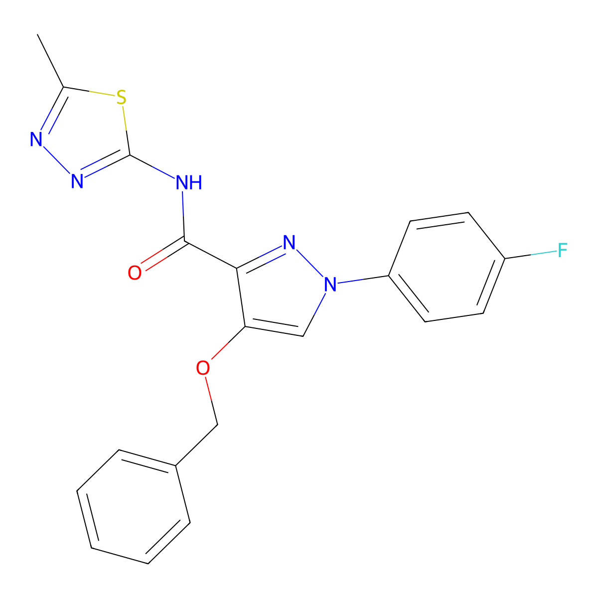4-(benzyloxy)-1-(4-fluorophenyl)-N-(5-methyl-1,3,4-thiadiazol-2-yl)-1H-pyrazole-3-carboxamide molecular structure, CAS 1172029-38-7