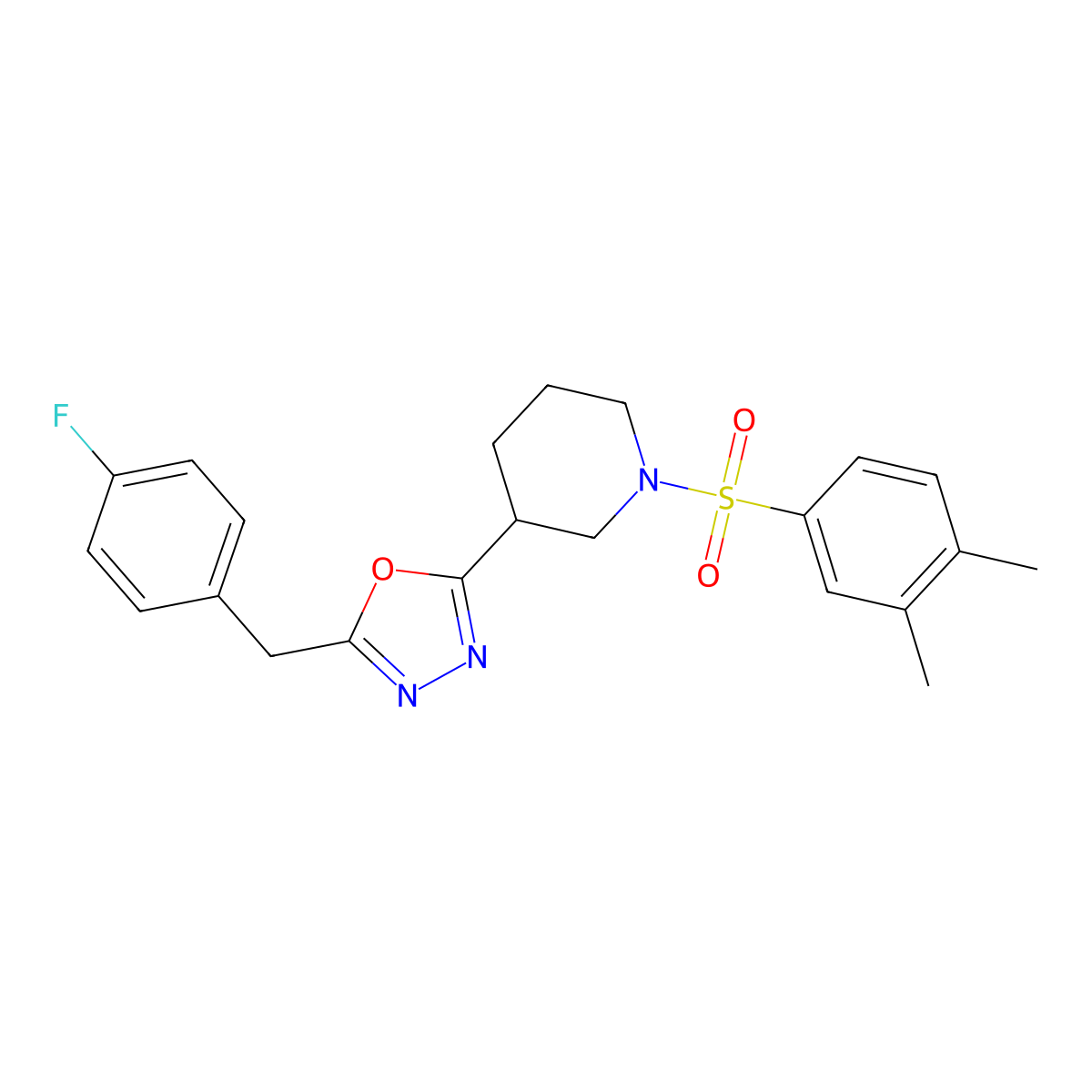 2-(1-((3,4-Dimethylphenyl)sulfonyl)piperidin-3-yl)-5-(4-fluorobenzyl)-1,3,4-oxadiazole molecular structure, CAS 1172029-43-4
