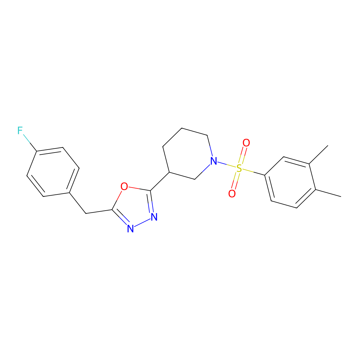 2-(1-((3,4-Dimethylphenyl)sulfonyl)piperidin-3-yl)-5-(4-fluorobenzyl)-1,3,4-oxadiazole molecular structure, CAS 1172029-43-4