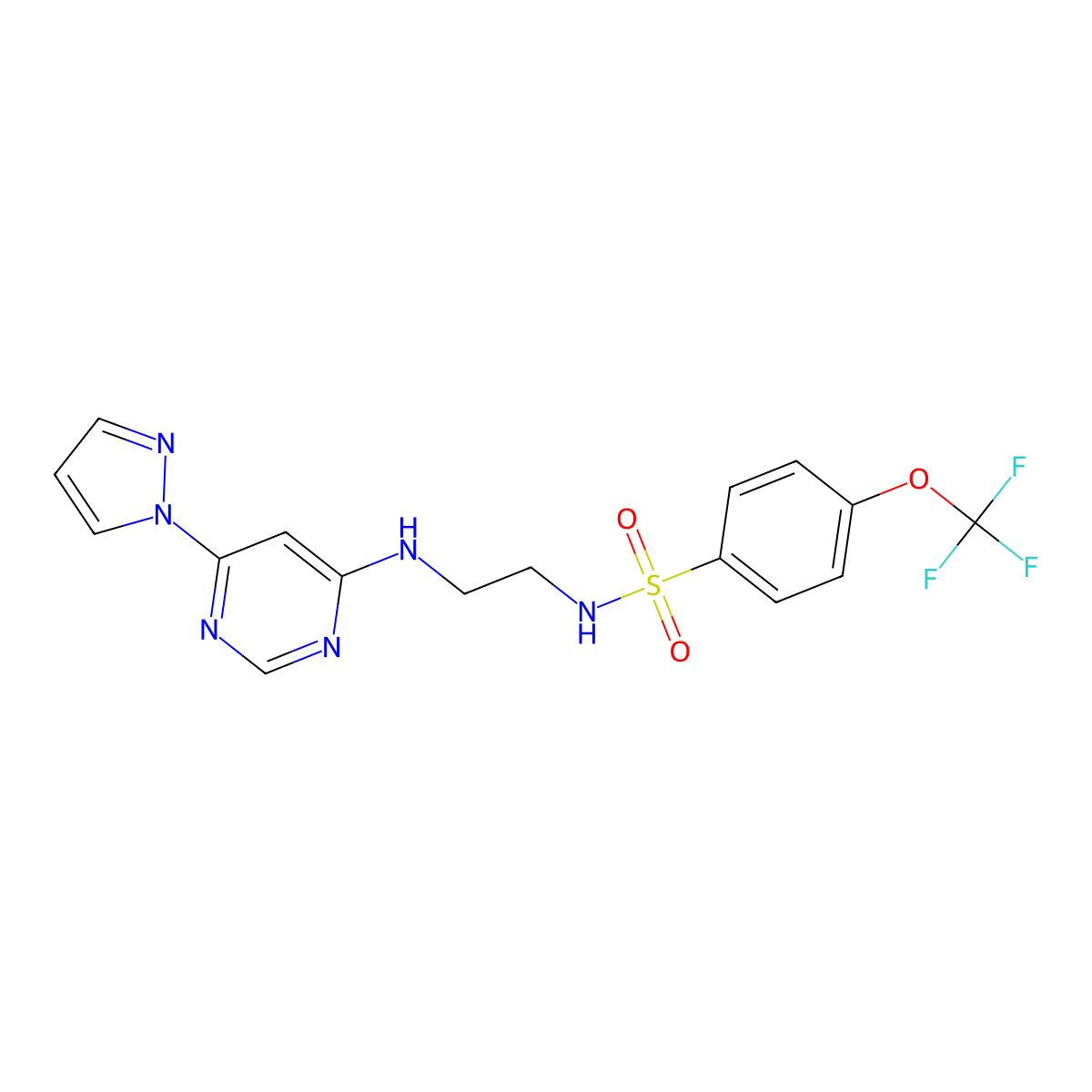 N-(2-((6-(1H-pyrazol-1-yl)pyrimidin-4-yl)amino)ethyl)-4-(trifluoromethoxy)benzenesulfonamide molecular structure, CAS 1172033-80-5