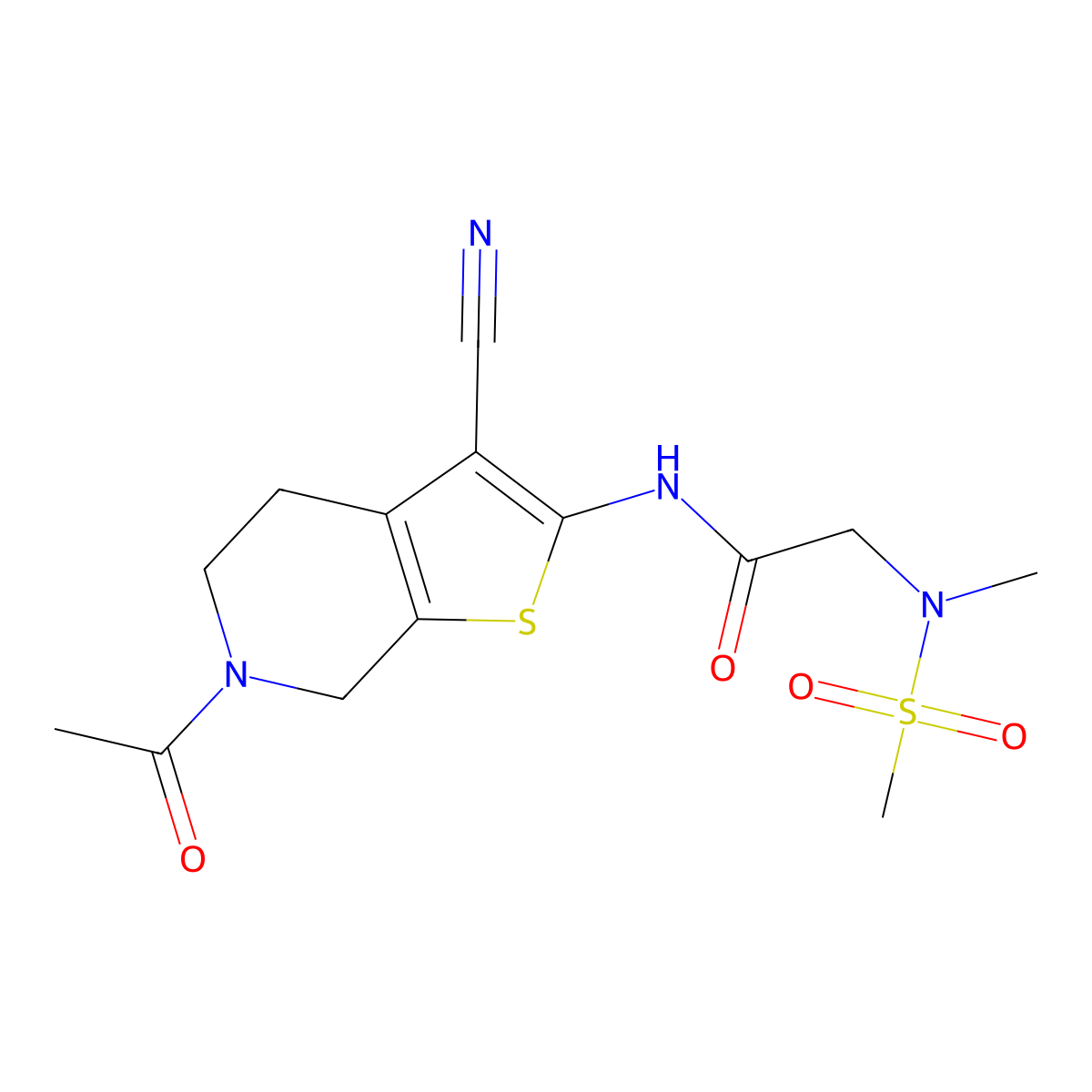 N-(6-acetyl-3-cyano-4,5,6,7-tetrahydrothieno[2,3-c]pyridin-2-yl)-2-(N-methylmethylsulfonamido)acetamide molecular structure, CAS 1172033-96-3