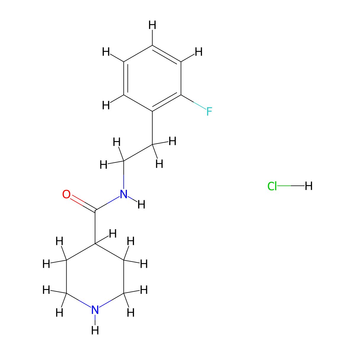N-[2-(2-fluorophenyl)ethyl]piperidine-4-carboxamide hydrochloride molecular structure, CAS 1172035-08-3