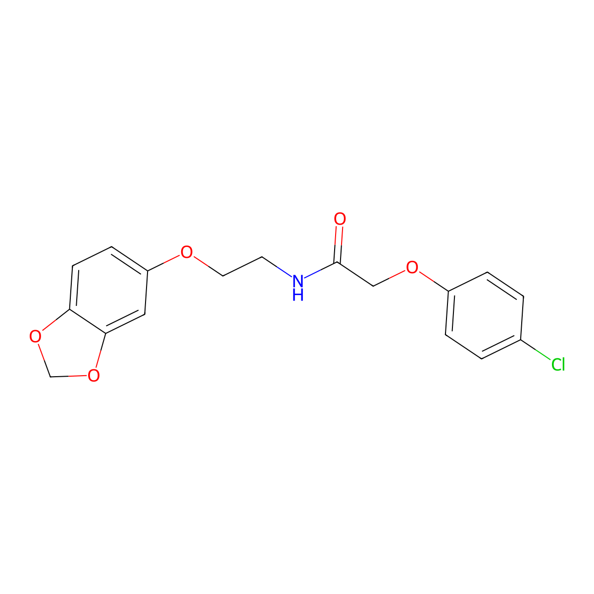 N-(2-(benzo[d][1,3]dioxol-5-yloxy)ethyl)-2-(4-chlorophenoxy)acetamide molecular structure, CAS 1172037-03-4