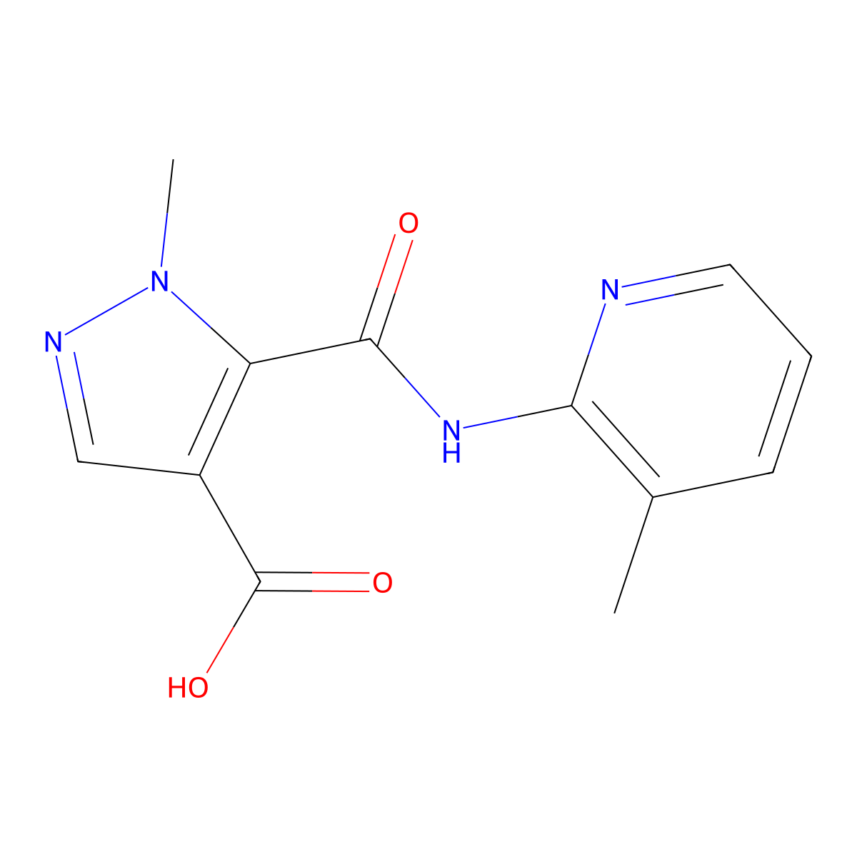 1-methyl-5-((3-methylpyridin-2-yl)carbamoyl)-1H-pyrazole-4-carboxylic acid molecular structure, CAS 1172043-83-2