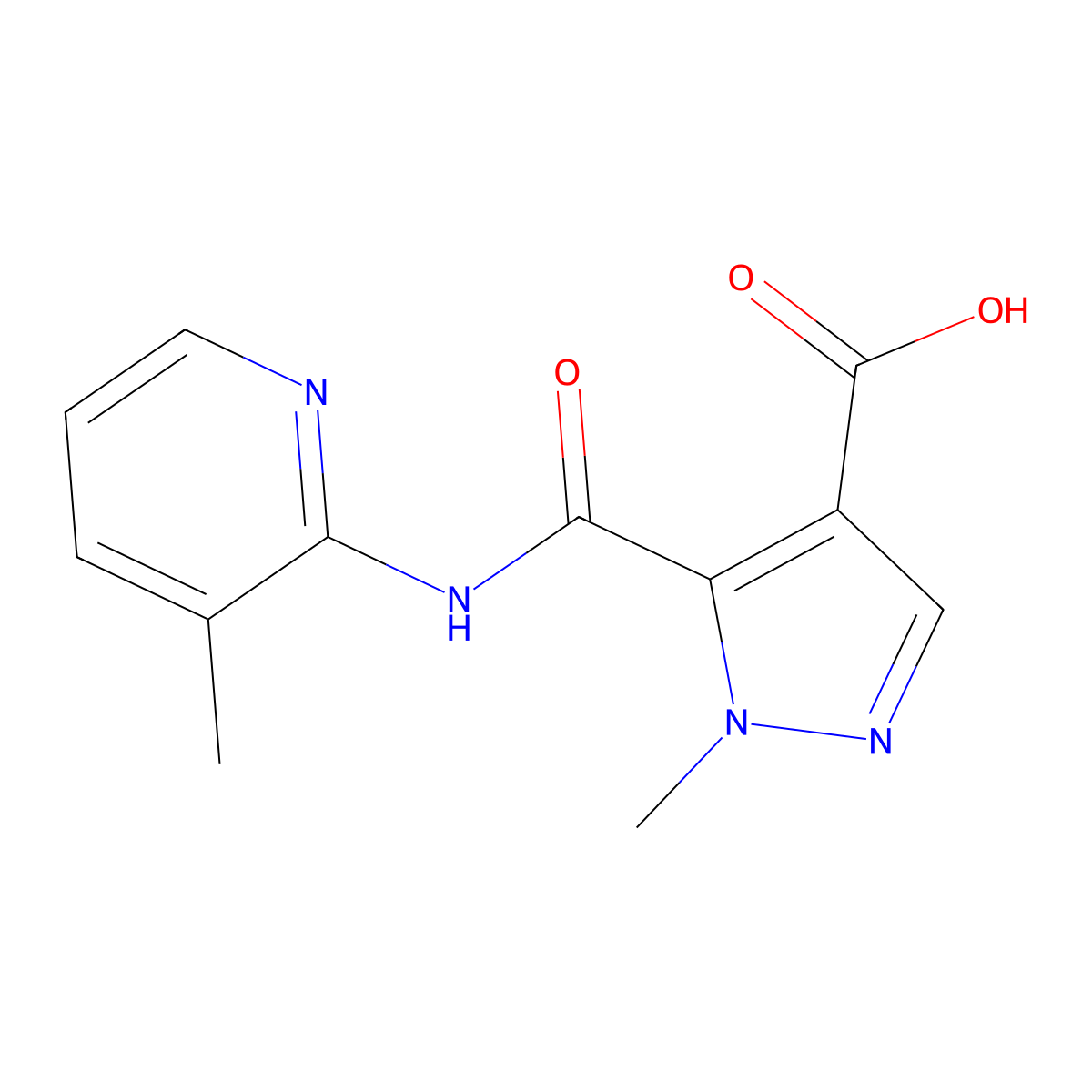 1-methyl-5-((3-methylpyridin-2-yl)carbamoyl)-1H-pyrazole-4-carboxylic acid molecular structure, CAS 1172043-83-2