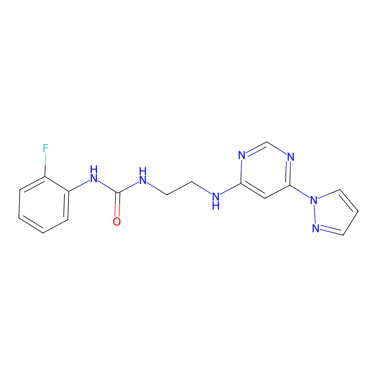 1-(2-((6-(1H-pyrazol-1-yl)pyrimidin-4-yl)amino)ethyl)-3-(2-fluorophenyl)urea molecular structure, CAS 1172045-19-0