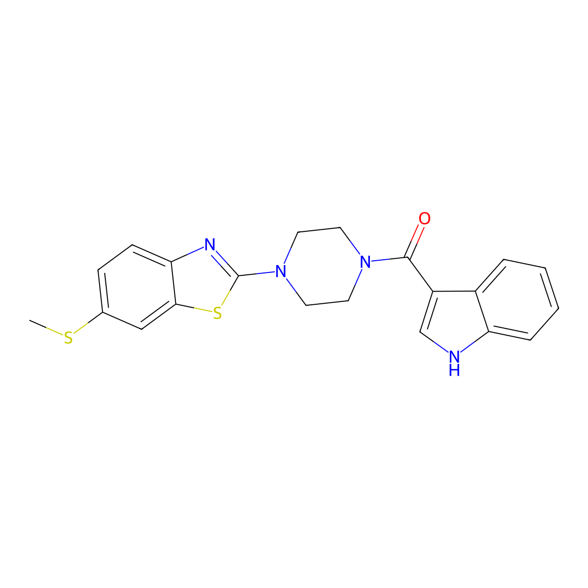 (1H-indol-3-yl)(4-(6-(methylthio)benzo[d]thiazol-2-yl)piperazin-1-yl)methanone molecular structure, CAS 1172045-60-1