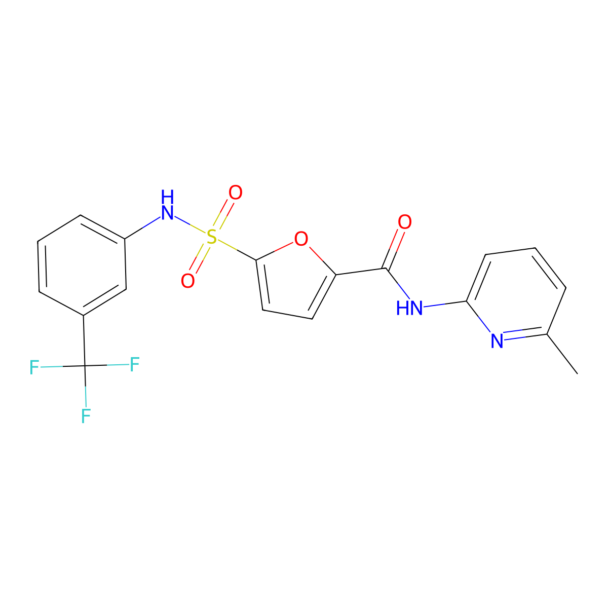 N-(6-methylpyridin-2-yl)-5-(N-(3-(trifluoromethyl)phenyl)sulfamoyl)furan-2-carboxamide molecular structure, CAS 1172046-86-4