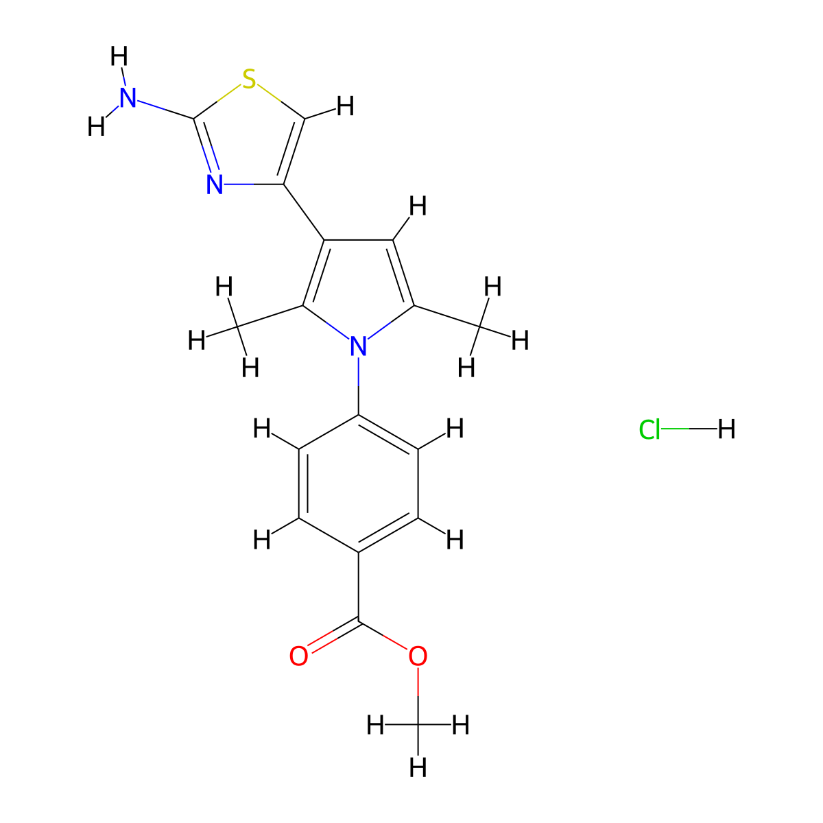 methyl 4-[3-(2-amino-1,3-thiazol-4-yl)-2,5-dimethyl-1H-pyrrol-1-yl]benzoate hydrochloride molecular structure, CAS 1172047-05-0