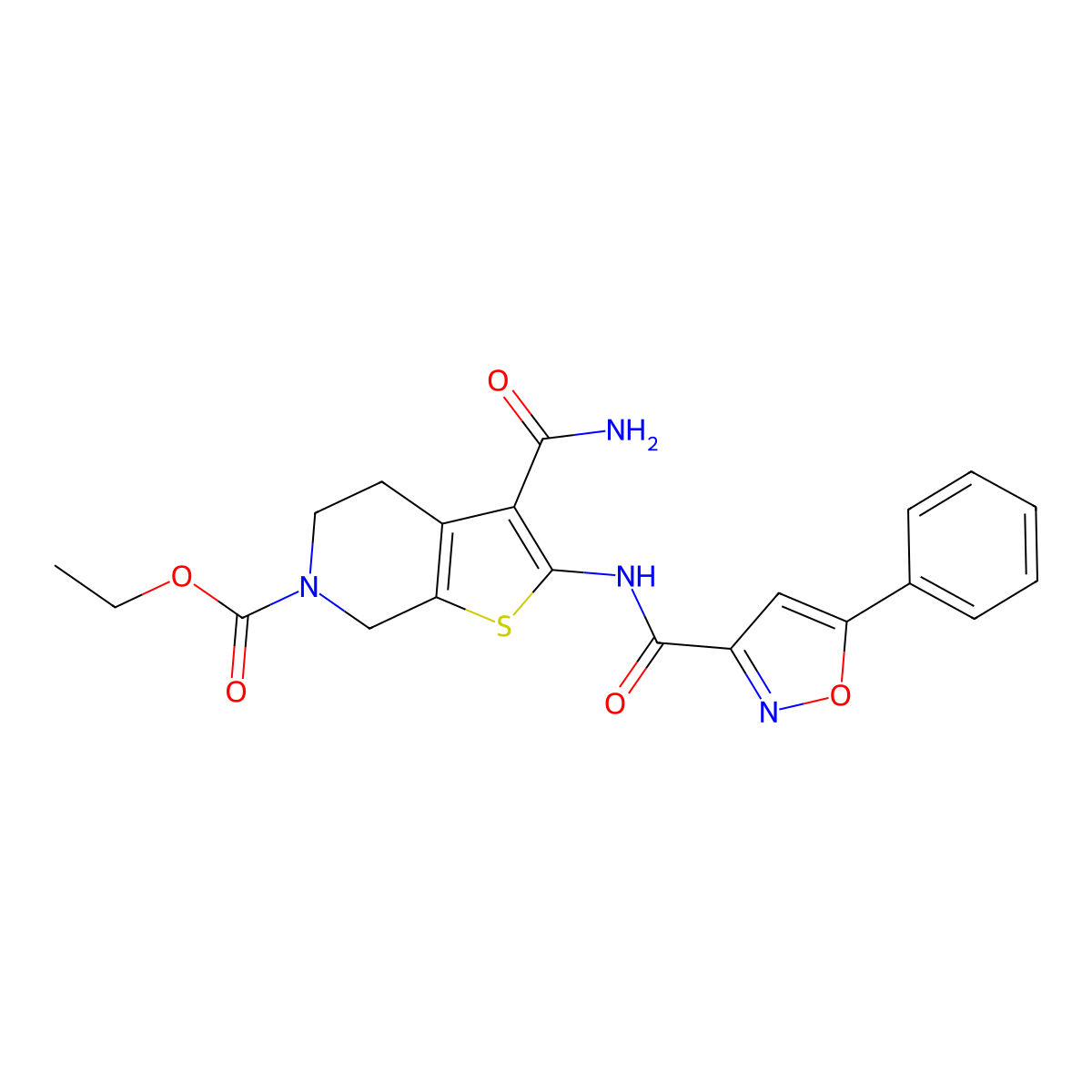 ethyl 3-carbamoyl-2-(5-phenylisoxazole-3-carboxamido)-4,5-dihydrothieno[2,3-c]pyridine-6(7H)-carboxylate molecular structure, CAS 1172048-63-3