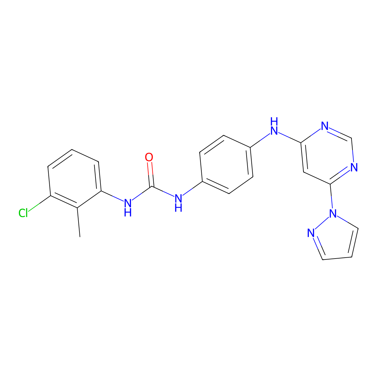 1-(4-((6-(1H-pyrazol-1-yl)pyrimidin-4-yl)amino)phenyl)-3-(3-chloro-2-methylphenyl)urea molecular structure, CAS 1172052-12-8