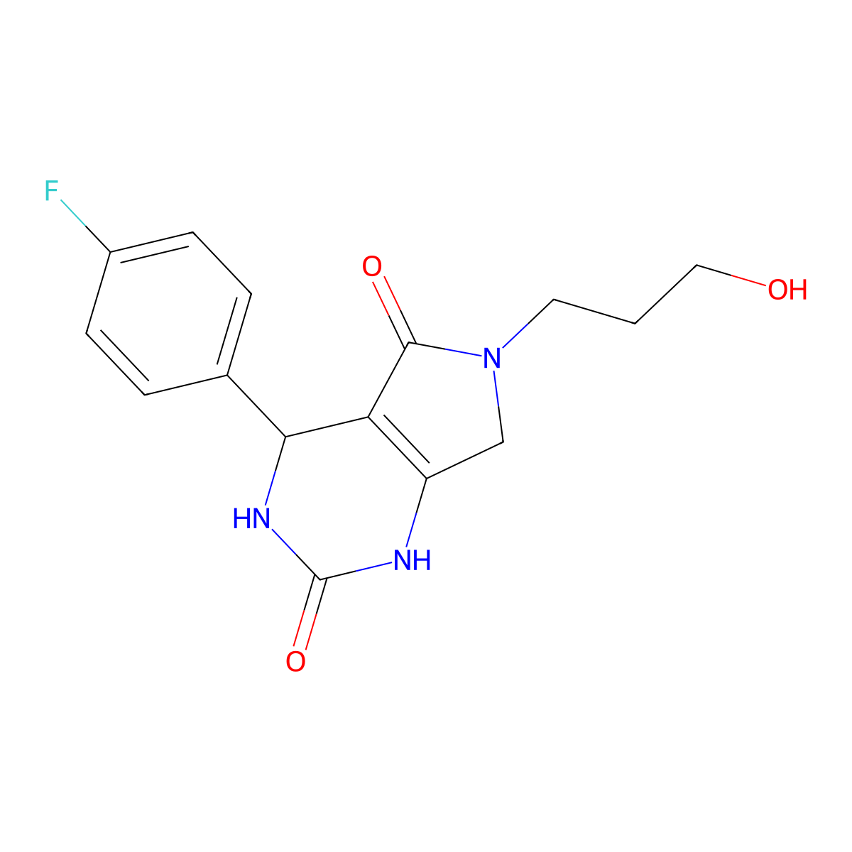 4-(4-fluorophenyl)-6-(3-hydroxypropyl)-3,4,6,7-tetrahydro-1H-pyrrolo[3,4-d]pyrimidine-2,5-dione molecular structure, CAS 1172053-27-8