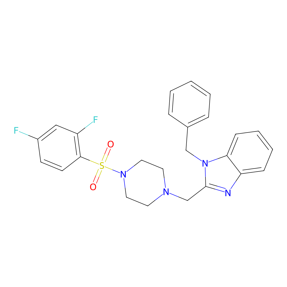 1-benzyl-2-((4-((2,4-difluorophenyl)sulfonyl)piperazin-1-yl)methyl)-1H-benzo[d]imidazole molecular structure, CAS 1172054-31-7