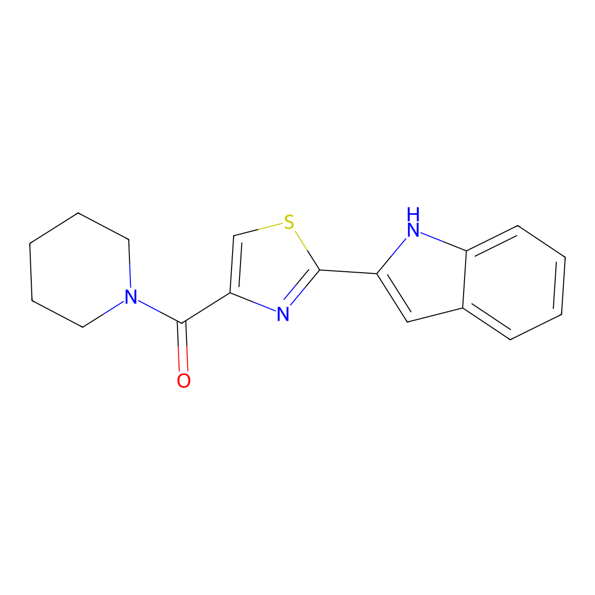 (2-(1H-indol-2-yl)thiazol-4-yl)(piperidin-1-yl)methanone molecular structure, CAS 1172056-03-9