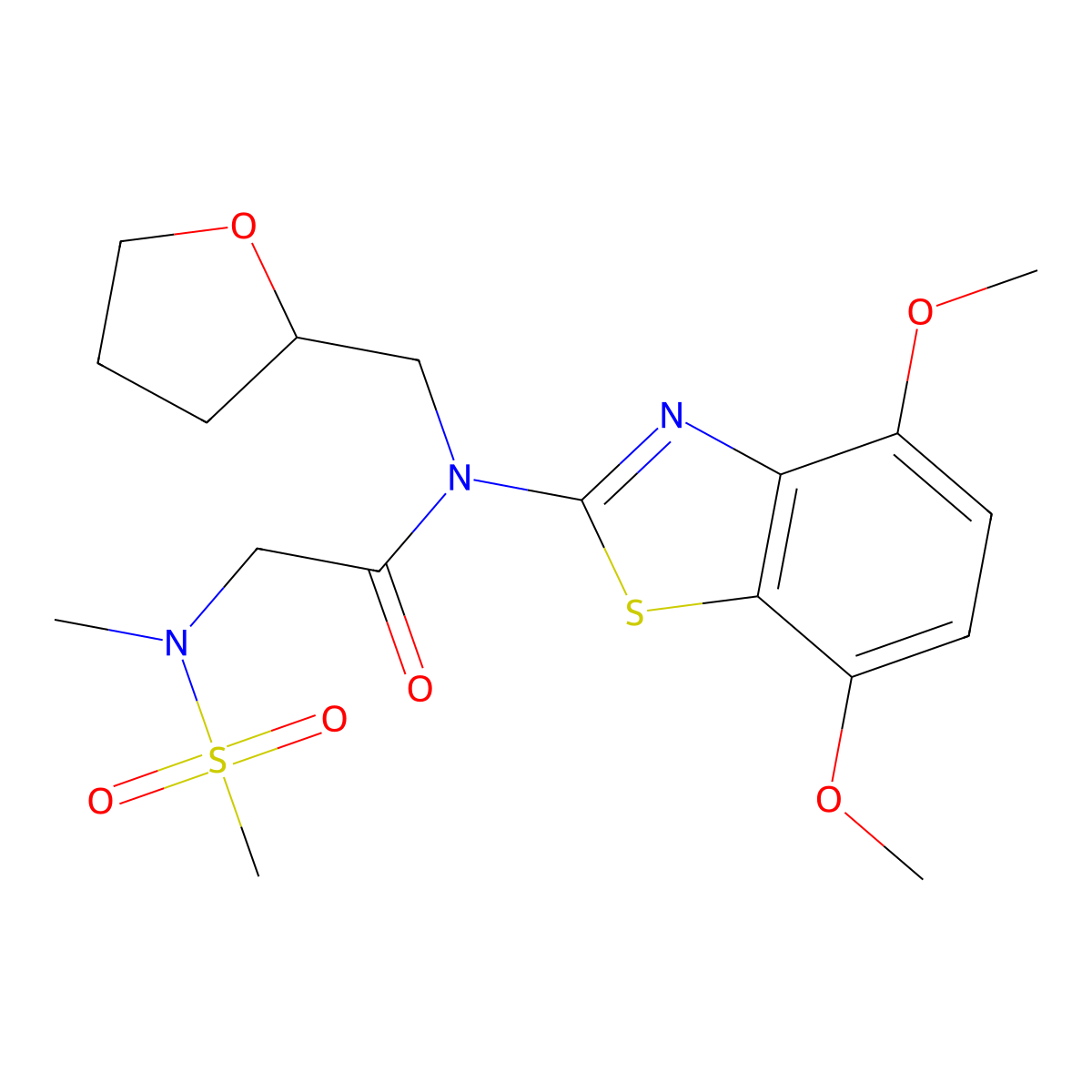 N-(4,7-dimethoxybenzo[d]thiazol-2-yl)-2-(N-methylmethylsulfonamido)-N-((tetrahydrofuran-2-yl)methyl)acetamide molecular structure, CAS 1172057-54-3
