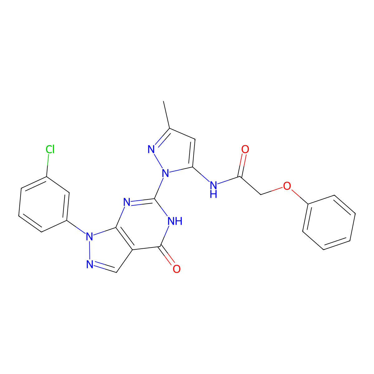 N-(1-(1-(3-chlorophenyl)-4-oxo-4,5-dihydro-1H-pyrazolo[3,4-d]pyrimidin-6-yl)-3-methyl-1H-pyrazol-5-yl)-2-phenoxyacetamide molecular structure, CAS 1172060-17-1