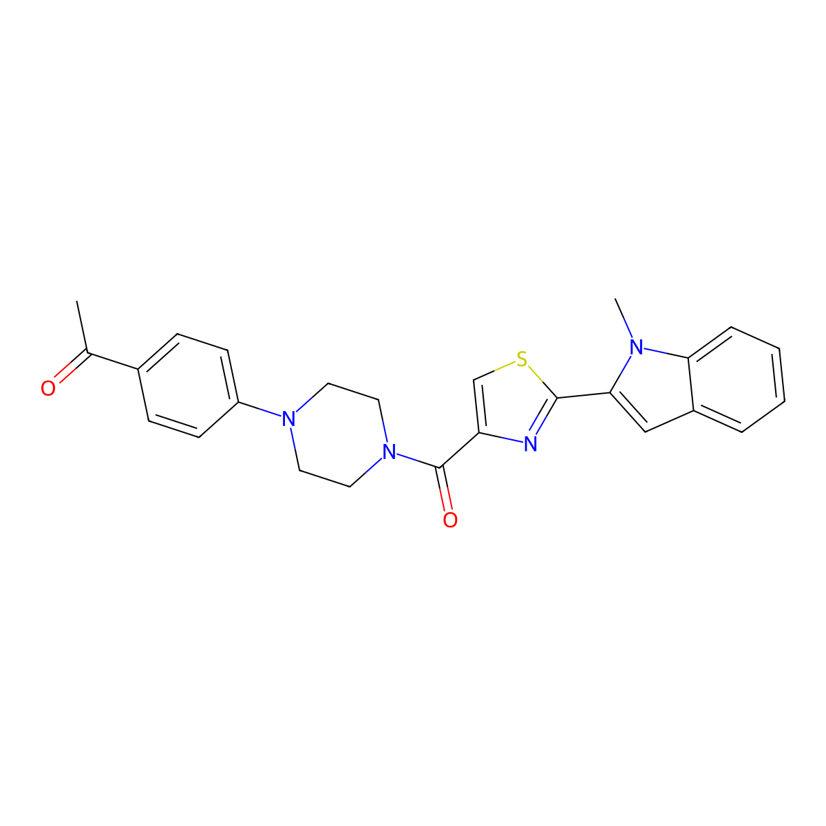 1-(4-(4-(2-(1-methyl-1H-indol-2-yl)thiazole-4-carbonyl)piperazin-1-yl)phenyl)ethanone molecular structure, CAS 1172060-41-1
